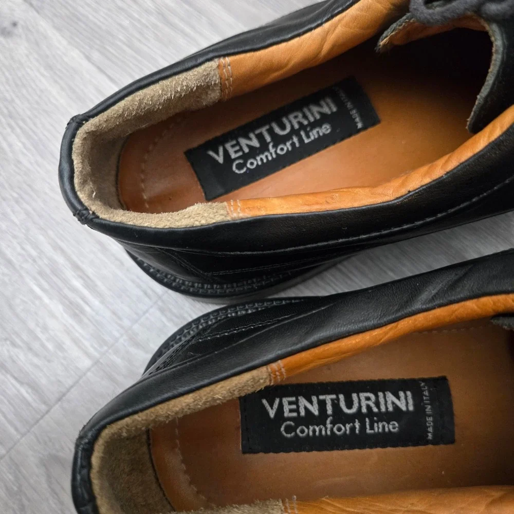 Venturini Black Oxford Dress Shoes Size 10 Cap Toe Made in Italy Comfort Line